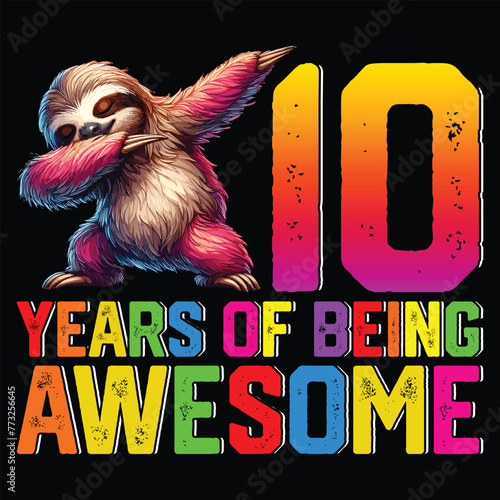 10 Years Old Birthday Sloth Dabbing 10th Birthday Sloth T-Shirt