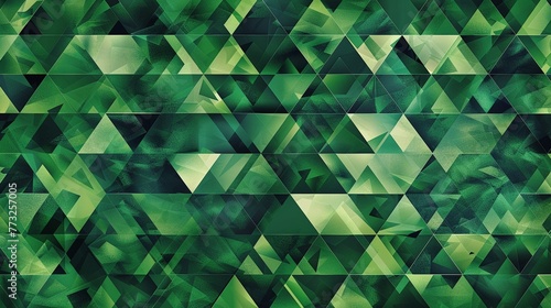 Green Geometry Design a pattern showcasing geometric shapes such as triangles, hexagons, or diamonds in shades of green, arranged in dynamic and modern compositions for a bold and contemporary look 