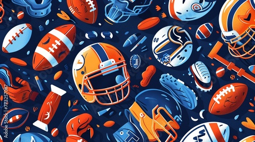 Football Icons Craft a pattern showcasing iconic football symbols  such as helmets  balls  goalposts  and jerseys Arrange them in a repeating pattern for a fun and energetic design