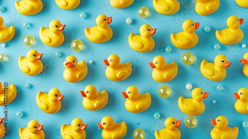 Rubber Duckies Galore Design a pattern featuring rows of yellow rubber duckies floating in a bathtub or pool Add bubbles, bath toys, and shower heads for a whimsical  photo