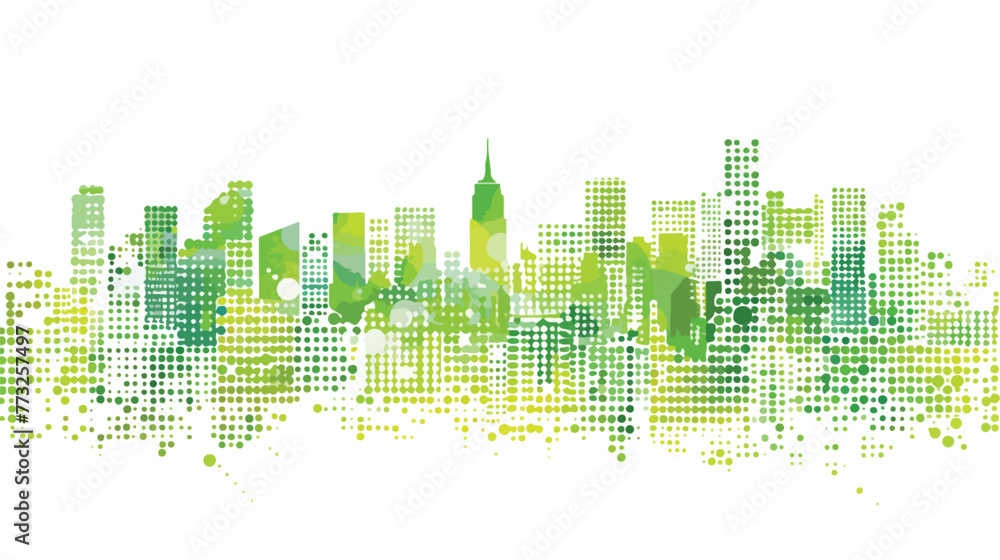 Fresh green cityscape. Vector illustration of dot pai