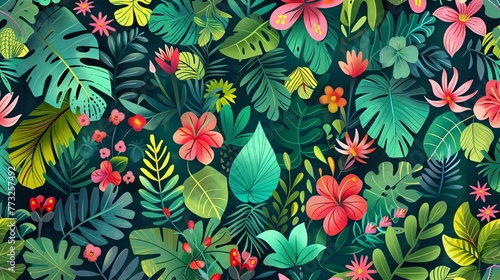 Botanical Garden Bliss Create a pattern inspired by a botanical garden  with a diverse array of plants and flowers Include exotic blooms  tropical foliage  and meandering pathways 