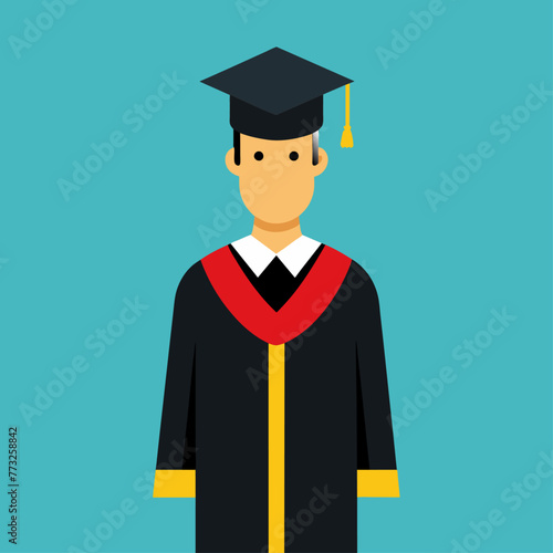 Minimalist icon of a graduate in cap and gown, representing academic success and commencement.