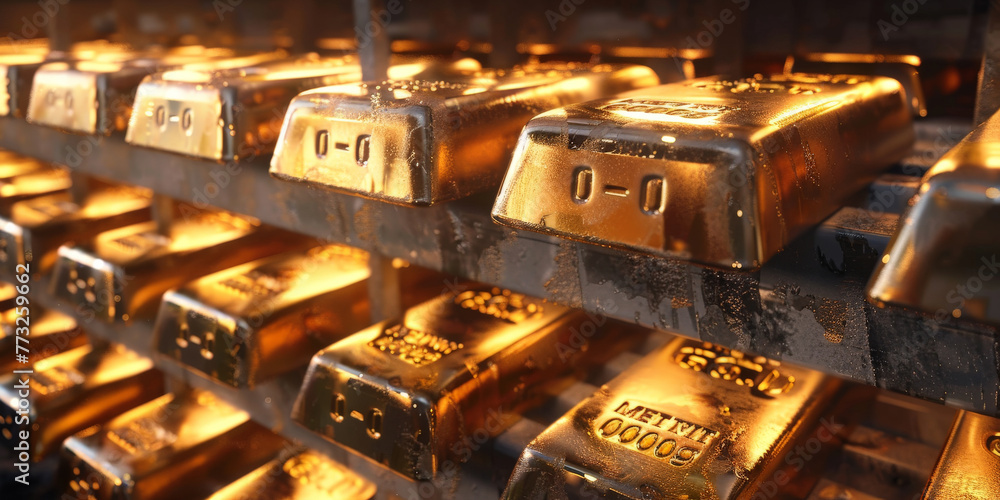 A closeup of gold bars, stacked high in rows and columns. Concept of success in business A closeup of gold bars, stacked high in rows and columns. Concept of success in business