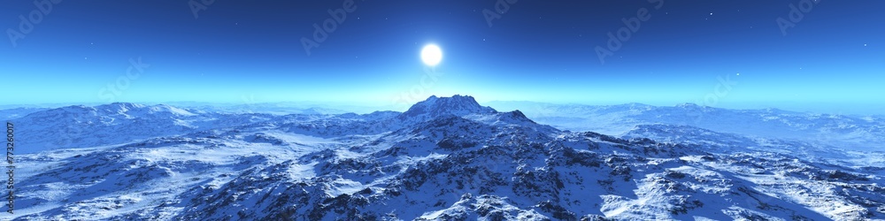snowy mountains under sunrise, 3d rendering snowy mountains under sunrise, 3d rendering