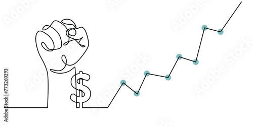 Continuous line drawing of hand fist, dollar and financial graph