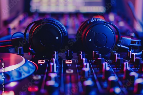 DJ, records, music, radio, headphones, and club night. Generative Ai