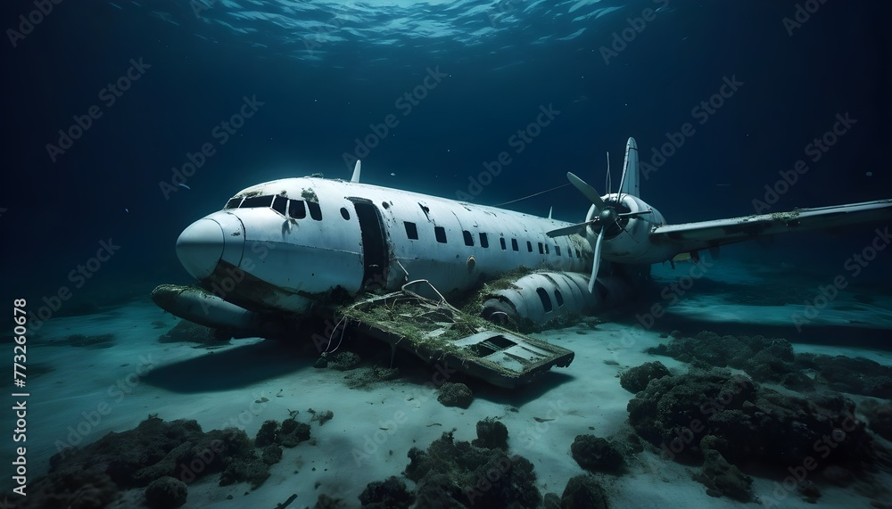 Naklejka premium Underwater Airplane in the Sea
