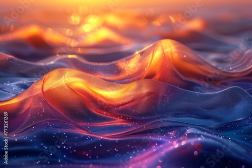 Silken sunset in june, Colors of June, abstract background with silk and sun in pink and orange,, purple hues, and with copyspace for your text. May background banner. photo