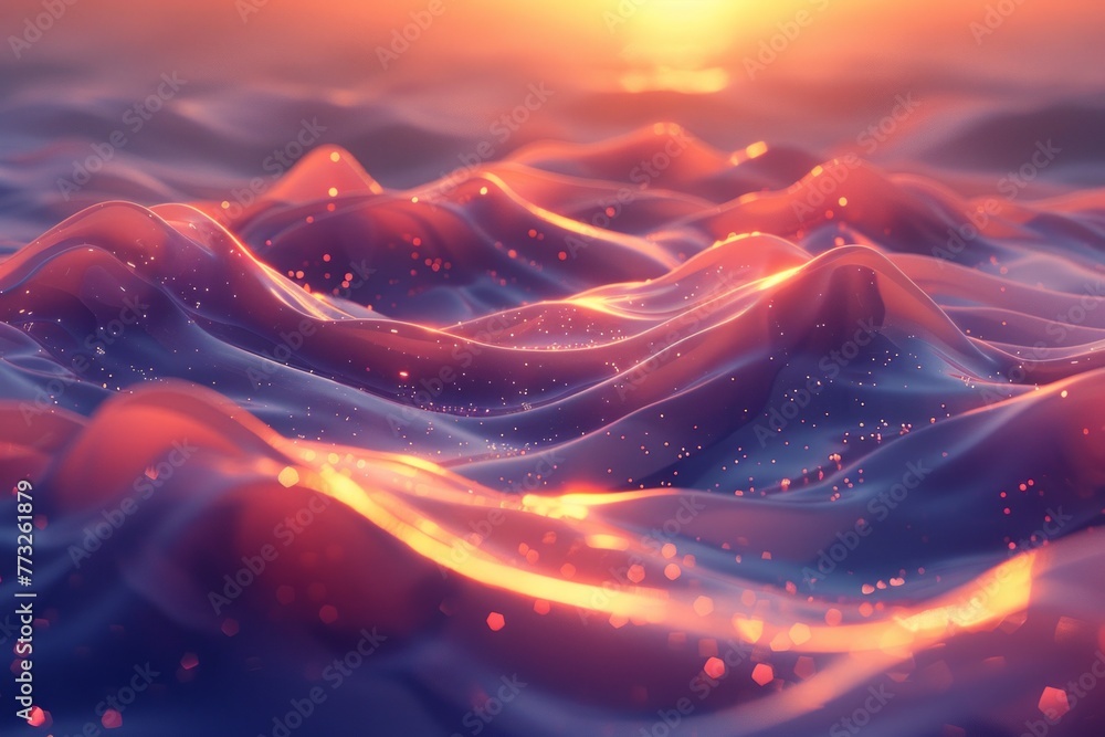 Silken sunset in june, Colors of June, abstract background with silk and sun in pink and orange,, purple hues, and with copyspace for your text. May background banner. - obrazy, fototapety, plakaty 