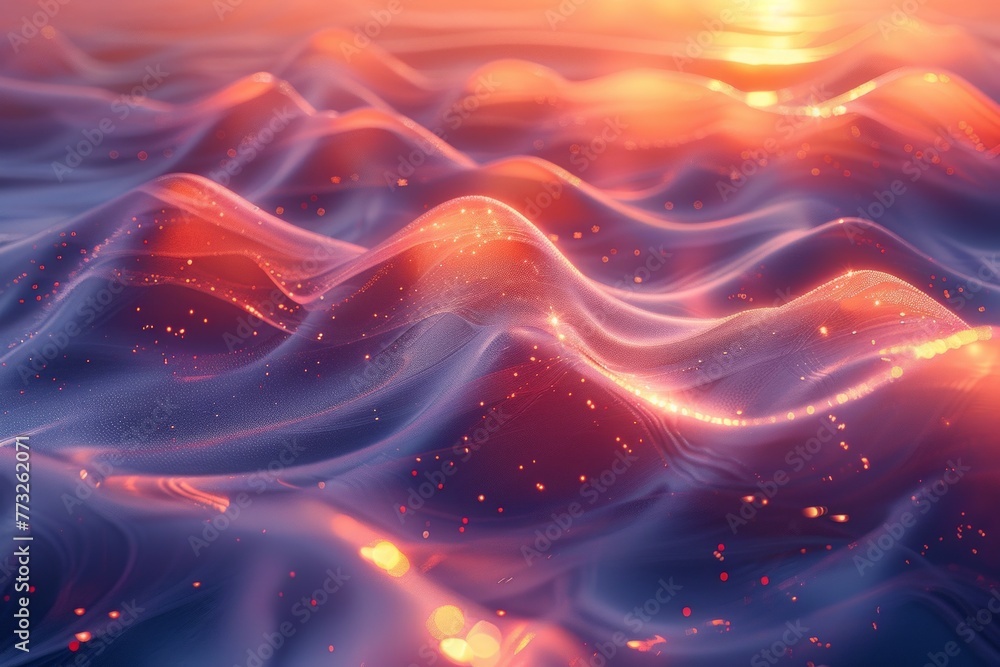 Silken sunset in june, Colors of June, abstract background with silk and sun in pink and orange,, purple hues, and with copyspace for your text. May background banner. Silken sunset in june, Colors of June, abstract background with silk and sun in pink and orange,, purple hues, and with copyspace for your text. May background banner.