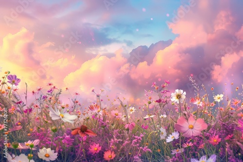 Flowers in Field Under Cloudy Sky