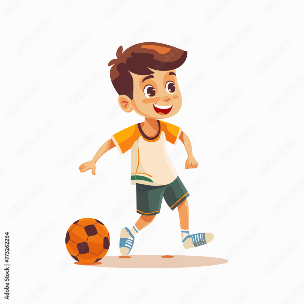 Cute little boy playing soccer cartoon character vector Illustration on a white background Cute little boy playing soccer cartoon character vector Illustration on a white background