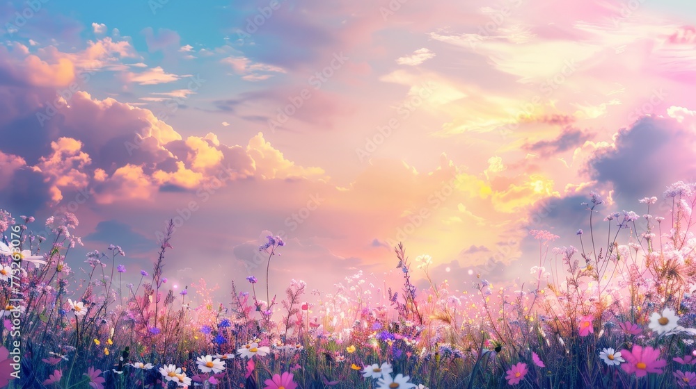 Blooming Flowers in Field Under Cloudy Sky Blooming Flowers in Field Under Cloudy Sky