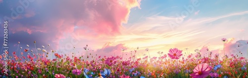 Field of Flowers Under Cloudy Sky © BrandwayArt