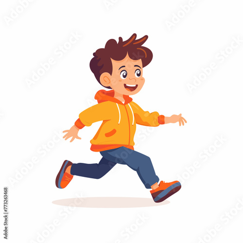 Cute little boy running and jumping vector Illustration isolated on a white background.