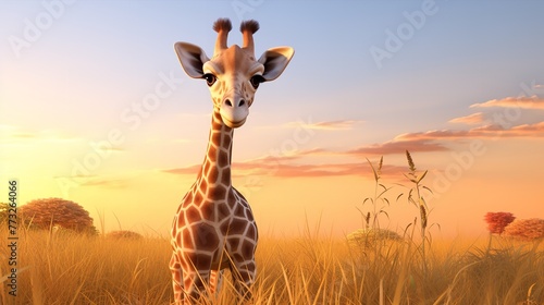 Giraffe 3D Cute Simple Background: 8K Photorealistic Rendering