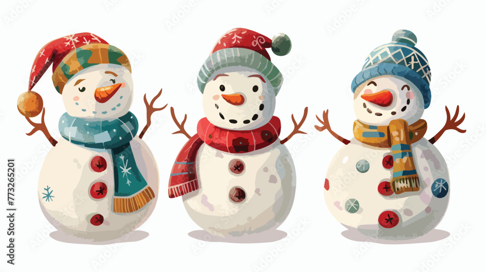 Happy cartoon snowmen  smiling and watching  isolated