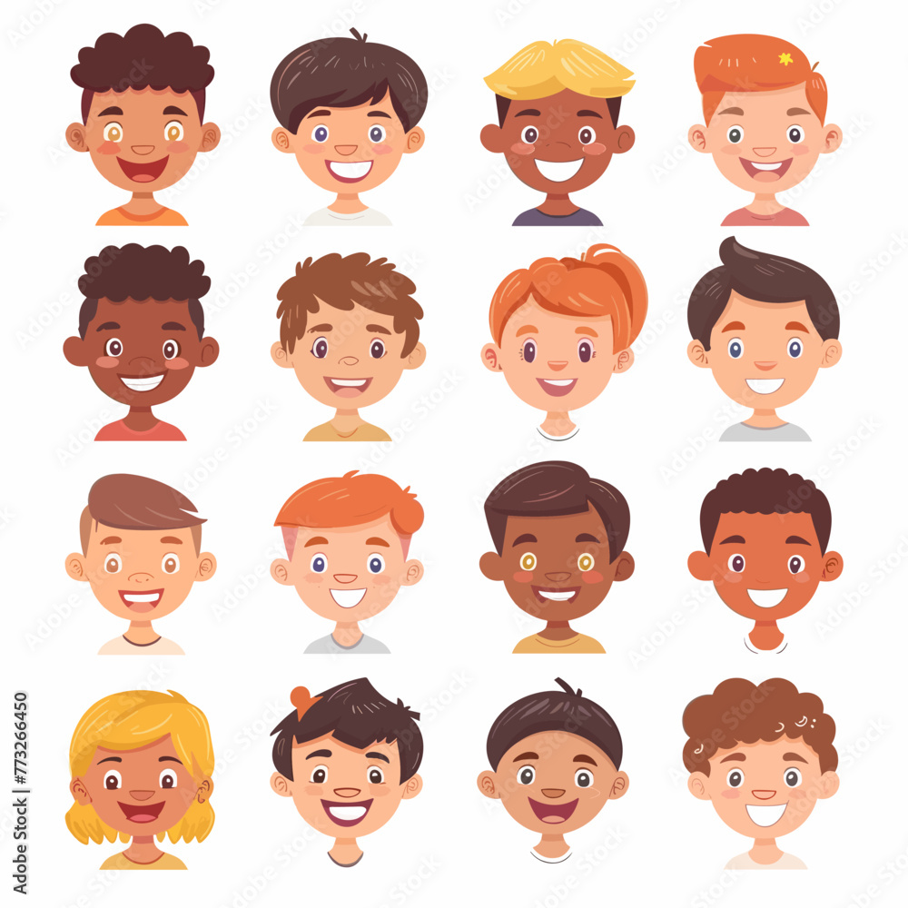 Cute little boys and girls avatars set. Smiling boys and girls faces vector illustration Cute little boys and girls avatars set. Smiling boys and girls faces vector illustration
