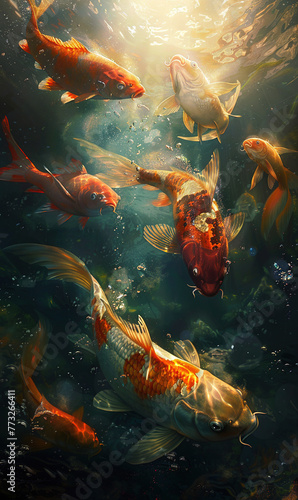 Painting of koi fish paying respects  generative ai
