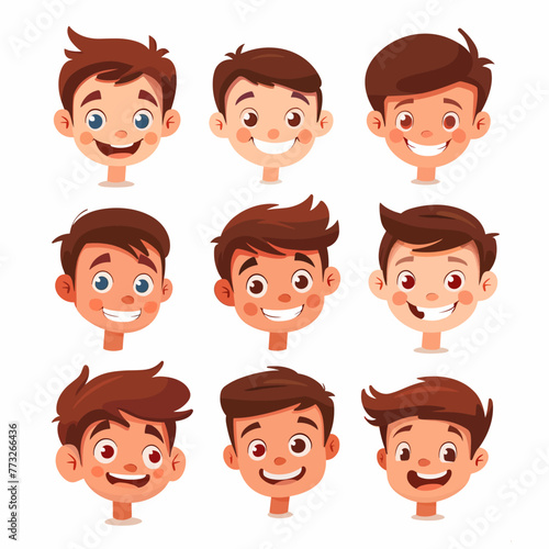 Cute little boys and girls avatars set. Smiling boys and girls faces vector illustration