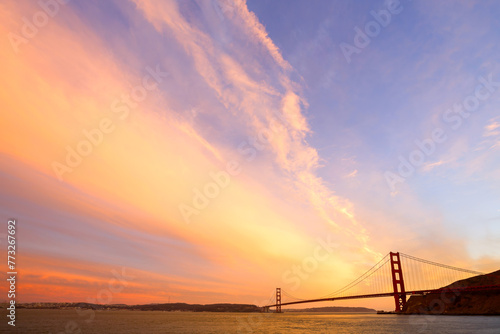 Golden Gate Bridge in San Francisco at sunset.