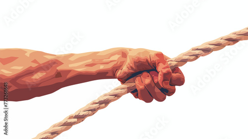 Human hand and caricature of man pulling rope flat vector photo