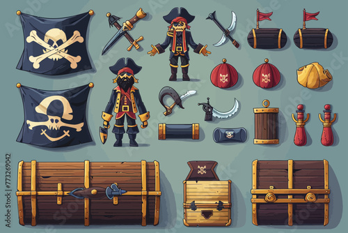 Pirates Assets Set Cartoon