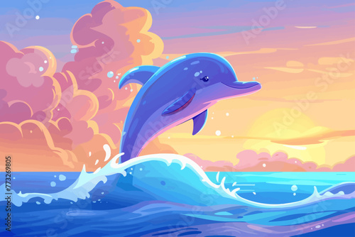 Cartoon Dolphin Jump Out of Sea