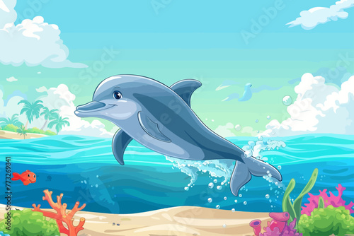Cartoon Dolphin Jump Out of Sea