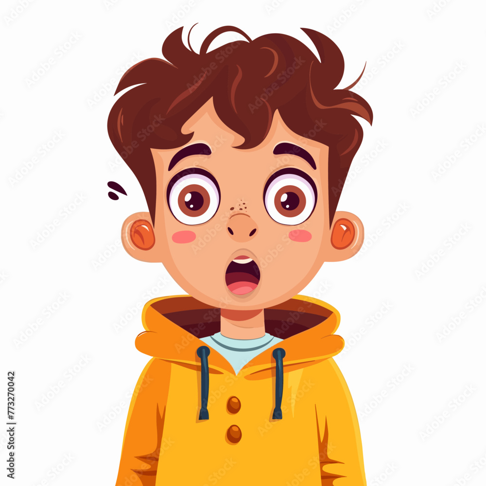 Surprised boy in a yellow raincoat. Vector illustration Surprised boy in a yellow raincoat. Vector illustration