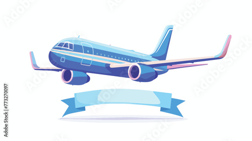 Illustration of cartoon airplane with blank banner flat