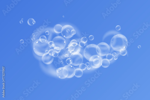 Underwater fizzing bubbles, soda or champagne carbonated drink, sparkling water isolated on white background.
