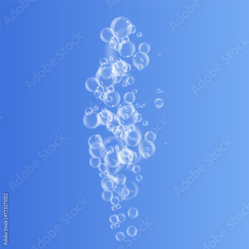 Underwater fizzing bubbles, soda or champagne carbonated drink, sparkling water isolated on white background.