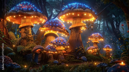 Garden of giant luminescent mushrooms offering wisdom to those who dare to listen © Sara_P