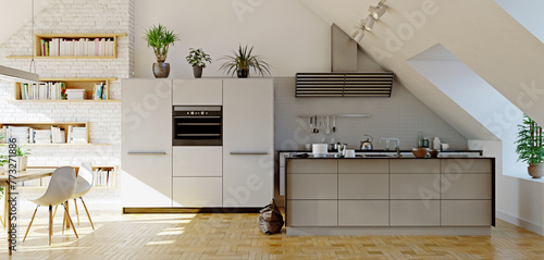 Tableau sur toile modern attic kitchen interior