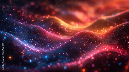 Abstract holographic background in tones of purple, blue and orange.