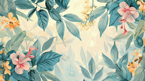 Wallpaper Mural Nature-inspired botanicals in soft pastel hues, showcasing a blend of intricate flower and leaf designs. Torontodigital.ca