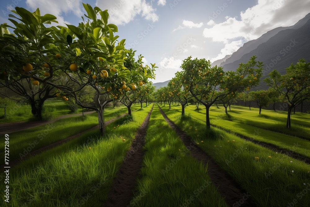Fototapeta premium Lemon trees in a citrus grove