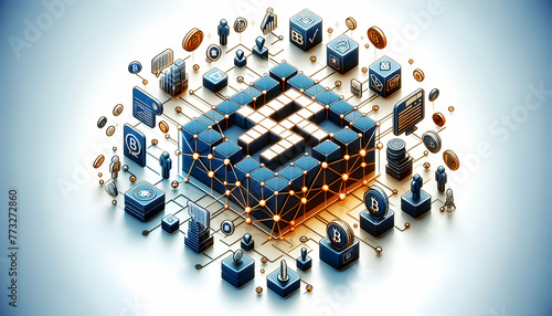 3d flat icon as Blockchain Network Digital grid pattern evoking the secure connections of blockchain technology. in business innovation abstract theme with isolated white background ,Full depth of fie