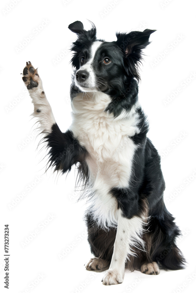 Border collie dog giving high five isolated on transparent background