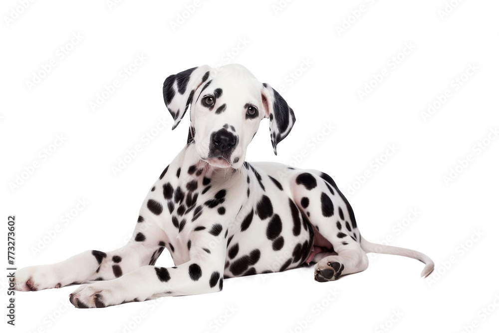 Dalmatian dog laying down isolated on transparent background