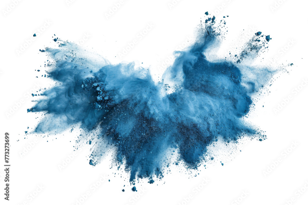Fototapeta premium Blue color powder explosion splash with freeze isolated on background, abstract splatter of colored dust powder.