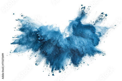 Blue color powder explosion splash with freeze isolated on background, abstract splatter of colored dust powder.