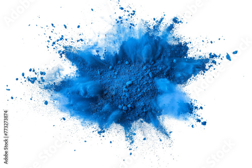 Blue color powder explosion splash with freeze isolated on background, abstract splatter of colored dust powder.