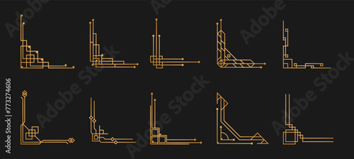 Set of Art deco black calligraphy page dividers. Patterns, ornaments in art deco style. 1920s vintage gold dividers, retro header graphic elements, flourishes vignettes decoration for design. Vector.