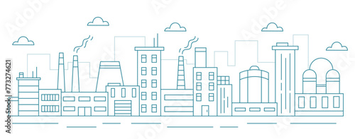 Factory building. Composition with plants and factories. Vector illustration