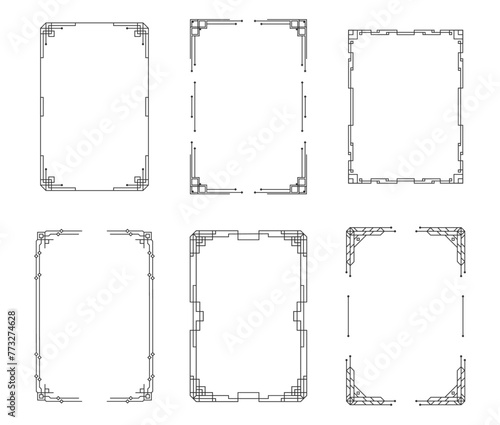 Set of Art deco black calligraphy page dividers. Patterns, ornaments in art deco style. 1920s vintage gold dividers, retro header graphic elements, flourishes vignettes decoration for design. Vector.
