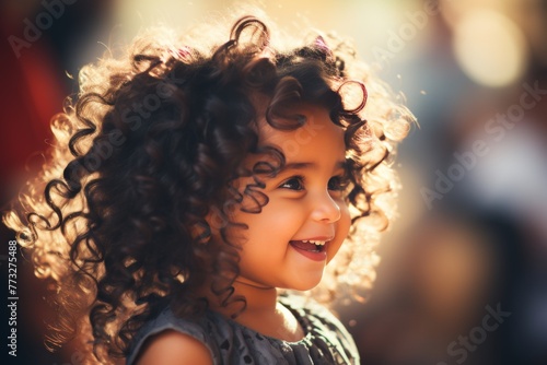 Cheerful little girl portrait exuding joy and happiness basking in the warm sunlight