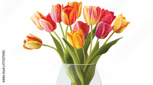 Vector bouquet of tulips in glass isolated on white background